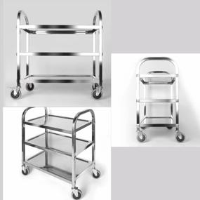 img 1 attached to 3-Tier Stainless Steel Rolling Utility Cart With Lockable Wheels - L30 X W16 X H33 Inch Kitchen Trolley For Catering, Restaurant And Home Storage Needs