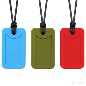 img 4 attached to Sensory Chew Necklaces for Kids with Autism, ADHD, and SPD - 3 Pack Silicone Dog Tag Chewables