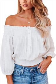 img 2 attached to Sexy Off-Shoulder Floral Cropped Shirt Blouse - Angashion Women'S Tops
