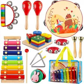 img 4 attached to Детские музыкальные игрушки LOOIKOOS: деревянные музыкальные шейкеры и ударные инструменты для малышей 1-3 лет с сумкой для переноски - подарок на день рождения!