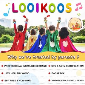 img 1 attached to Детские музыкальные игрушки LOOIKOOS: деревянные музыкальные шейкеры и ударные инструменты для малышей 1-3 лет с сумкой для переноски - подарок на день рождения!