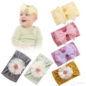 img 4 attached to 🎀 6PCS Baby Girls Nylon Headbands with Chiffon Bows and Flowers - Soft, Stretchy Hairbands | Ideal Hair Accessories for Newborns, Toddlers, and Infants