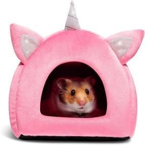 img 4 attached to 🦄 Pink Unicorn Hollypet Warm Small Pet Animals Bed: Ideal Mini House for Dutch Pigs, Hamsters, Hedgehogs, Rats, Chinchillas, and Guinea Pigs