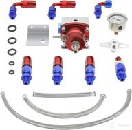 🛠️ universal efi gas oil injection regulator kit, adjustable aluminum fuel pressure regulator with pressure gauge - 0-100 psi, an6 fuel line, and 7pcs hose fitting connectors (red & blue) logo