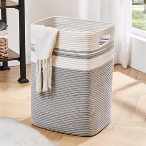 img 4 attached to 🧺 OIAHOMY Laundry Hamper: Stylish Cotton Storage Basket with Handles for Living Room, Toys, Pillows, Clothes- Gray (16x13x22in)