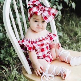img 3 attached to Newborn Baby Girls Striped Jumpsuit Romper Outfit With Headband 0-24 Months