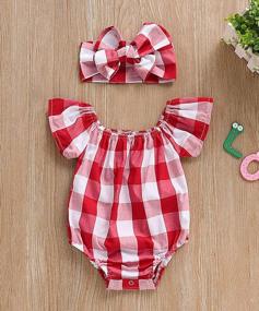 img 2 attached to Newborn Baby Girls Striped Jumpsuit Romper Outfit With Headband 0-24 Months