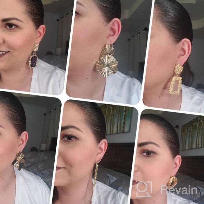 img 1 attached to Bold & Beautiful: 12 Pairs of Gold Statement Hoop Earrings with Tassel Bar & Geometric Designs - Perfect Gift for Women & Girls! review by Adrienne Holmes