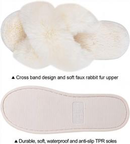 img 3 attached to Cozy Women'S Plush Cross Band Slippers - Set Of 2 Pairs With Furry Fur, Open Toe, Anti-Slip Sole For Home Comfort - US Size 9-10 In Cream/White And Camel Colors