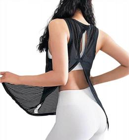 img 3 attached to Women'S Sleeveless Sheer Mesh Open Back Workout Top - Yoga Shirt, Loose Fit Gym Tank Top, Black