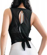 women's sleeveless sheer mesh open back workout top - yoga shirt, loose fit gym tank top, black logo