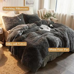 img 3 attached to Experience Luxurious Comfort With XeGe Plush Shaggy Duvet Cover Set - Twin Size Dark Grey With Ultra Soft Crystal Velvet Fluffy Bedding And Faux Fur Pillowcase Included