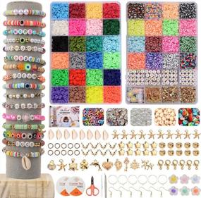 img 4 attached to 10000Pcs Polymer Clay Beads For Bracelet Making, 40 Colors Flat Round Spacer Heishi Beads With Letter Charms Elastic Strings Jewelry Making Kit Bracelets Necklace (2 Storage Boxes)