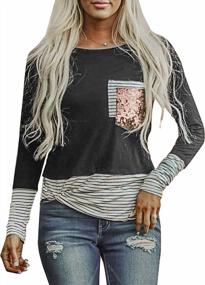 img 4 attached to 👚 Diukia Women's Stylish Printed Color Block Long Sleeve Tops with Patch Pocket - Tunic Shirt in Sizes S-2XL