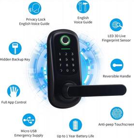 img 3 attached to Fingerprint Door Lock With Keyless Entry, Reversible Handle, APP Control For Home Office Apartment (Black)