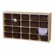 unassembled 20-tray wooden cubby/storage unit - sprogs spg-70932 with chocolate trays logo
