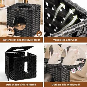 img 2 attached to MEWOOFUN Rattan Cat House: Wicker Cat Bed for Indoor Cats, Detachable Cat House with Litter Box, Soft Cushion, and Ball Toy