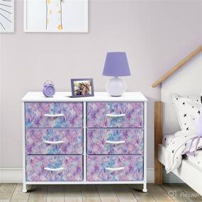 img 3 attached to 👗 Sorbus 6-Drawer Dresser - Bedroom Storage Chest with Fabric Bins, Steel Frame and Wood Top - Ideal for Hallway, Closet, and Office Organization (Blue/Pink/Purple Tie-dye)