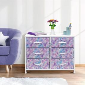 img 1 attached to 👗 Sorbus 6-Drawer Dresser - Bedroom Storage Chest with Fabric Bins, Steel Frame and Wood Top - Ideal for Hallway, Closet, and Office Organization (Blue/Pink/Purple Tie-dye)