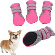 🐾 sunfura lightweight dog boots, breathable mesh dog shoes with adjustable reflective strips, rugged anti-slip sole, outdoor booties pet paw protector for small medium dogs (pink, size l) логотип