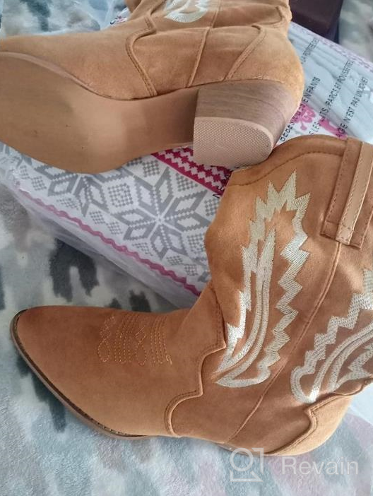 img 1 attached to TEMOFON Cowboy Boots For Women Suede Pointed Toe Pull On Booties Embroidered Western Cowgirl Mid Calf Boots review by Juan Russell