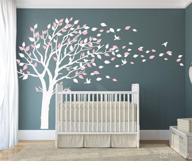 🌸 luckkyy tree wall decals blowing in the wind, vinyl art sticker for kids rooms, teen girls, boys, wallpaper murals, nursery decor, nursery decals (white & pink) логотип