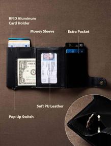 img 3 attached to Кожаный бумажник с блокировкой RFID: тонкий держатель для кредитных карт с идентификатором для мужчин - всплывающий металлический корпус