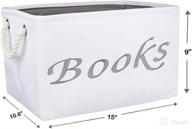 📚 white book basket - embroidered nursery tote bin for organizing bedroom, closet, classroom - large storage box solution logo