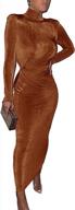elegant women's turtleneck velvet maxi dress - long sleeve, wide shoulder pad & high neck bodycon design logo