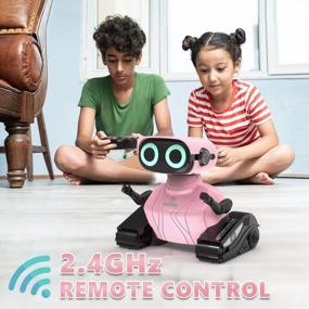 img 2 attached to GILOBABY Pink RC Robot Toy With Flexible Head & Arms, Music, Dance Moves, And LED Eyes - Ideal Birthday Gift For Boys And Girls Aged 5-7 Years. 2.4GHz Remote Control For Enhanced Control.