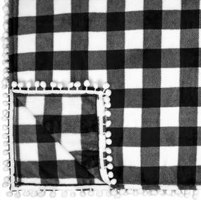 img 1 attached to PAVILIA Pom Pom Blanket: Soft Fleece Buffalo Plaid Throw with Pompom Fringe for Cozy Farmhouse Decor, 50x60