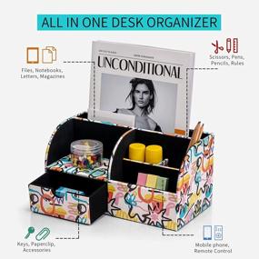img 1 attached to Vlando Desk Supplies Organzier Desktop Storage Faux Leather Office Desk Caddy And Accessories With 5 Compartments Drawer For Kid Student Men