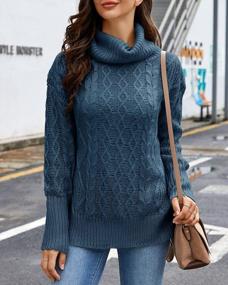 img 1 attached to Chunky Waffle Knit Turtleneck Sweater With Side Slits, Long Sleeves, And Loose Fit - Perfect Women'S Jumper Top For Casual Chic Look