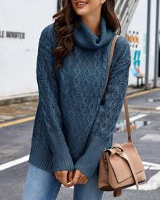 img 2 attached to Chunky Waffle Knit Turtleneck Sweater With Side Slits, Long Sleeves, And Loose Fit - Perfect Women'S Jumper Top For Casual Chic Look