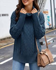 img 3 attached to Chunky Waffle Knit Turtleneck Sweater With Side Slits, Long Sleeves, And Loose Fit - Perfect Women'S Jumper Top For Casual Chic Look