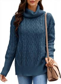img 4 attached to Chunky Waffle Knit Turtleneck Sweater With Side Slits, Long Sleeves, And Loose Fit - Perfect Women'S Jumper Top For Casual Chic Look