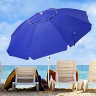 оставайтесь под защитой на пляже с портативным пляжным зонтом kitadin's 7.5ft с ребрами из стекловолокна и якорем для песка - синий логотип