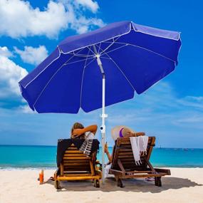 img 3 attached to Оставайтесь под защитой на пляже с портативным пляжным зонтом KITADIN'S 7.5FT с ребрами из стекловолокна и якорем для песка - синий