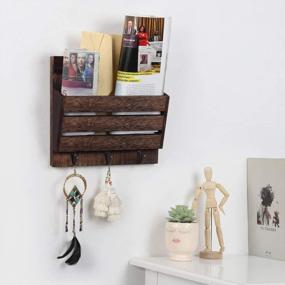 img 1 attached to Organize Your Life With LIANTRAL Rustic Brown Mail Sorter, Key Holder & Shelf With 3 Hooks & 1 Compartment