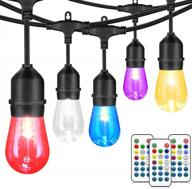 rgb cafe string lights, 48ft outdoor patio lights (2 pack), 30+5 e26 s14 shatterproof edison bulbs, dimmable commercial grade bistro backyard garden lighting - 96ft total логотип