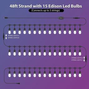 img 2 attached to RGB Cafe String Lights, 48FT Outdoor Patio Lights (2 Pack), 30+5 E26 S14 Shatterproof Edison Bulbs, Dimmable Commercial Grade Bistro Backyard Garden Lighting - 96Ft Total