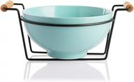 large 2.8 quart turquoise porcelain bowl with stand - ideal for salads, popcorn, fruit snacks and family parties - sweejar 9 inch serving bowl logo