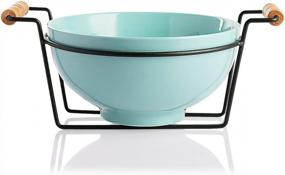 img 4 attached to Large 2.8 Quart Turquoise Porcelain Bowl With Stand - Ideal For Salads, Popcorn, Fruit Snacks And Family Parties - SWEEJAR 9 Inch Serving Bowl