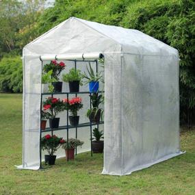 img 4 attached to YOLENY 84" W X 56" D X 77" H Mini Walk-In Greenhouse: Indoor/Outdoor Plant Gardening With 2 Tier 6 Shelves Hot House For Flowers, Plants & Vegetables - White