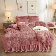 liferevo luxury plush shaggy duvet cover set luxury ultra soft crystal velvet bedding (1 faux fur duvet cover + 1 pompoms fringe pillow cover),zipper closure (twin,old pink) logo