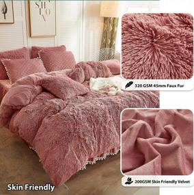 img 1 attached to LIFEREVO Luxury Plush Shaggy Duvet Cover Set Luxury Ultra Soft Crystal Velvet Bedding (1 Faux Fur Duvet Cover + 1 Pompoms Fringe Pillow Cover),Zipper Closure (Twin,Old Pink)