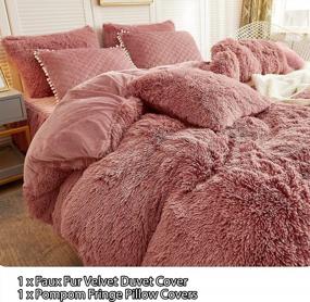 img 3 attached to LIFEREVO Luxury Plush Shaggy Duvet Cover Set Luxury Ultra Soft Crystal Velvet Bedding (1 Faux Fur Duvet Cover + 1 Pompoms Fringe Pillow Cover),Zipper Closure (Twin,Old Pink)