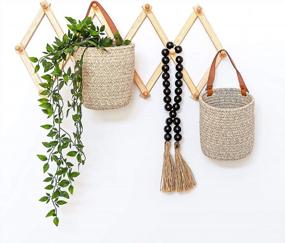 img 1 attached to Boho Wall Decor - OrganiHaus 2-Pack Brown Hanging Storage Baskets With Handles For Plants And Organization In Bathroom Or Home - 7X6 Inch Wall Baskets For Stylish And Functional Hanging Storage