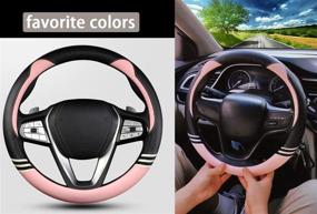 img 2 attached to 🐱 YUNZLAN Stylish Cute Cat Ear Steering Wheel Cover in B-Style Purple - Perfect for Women and Girls - Universal Fit 15 Inch Leather Auto Car Interior Accessory