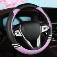 🐱 yunzlan stylish cute cat ear steering wheel cover in b-style purple - perfect for women and girls - universal fit 15 inch leather auto car interior accessory логотип